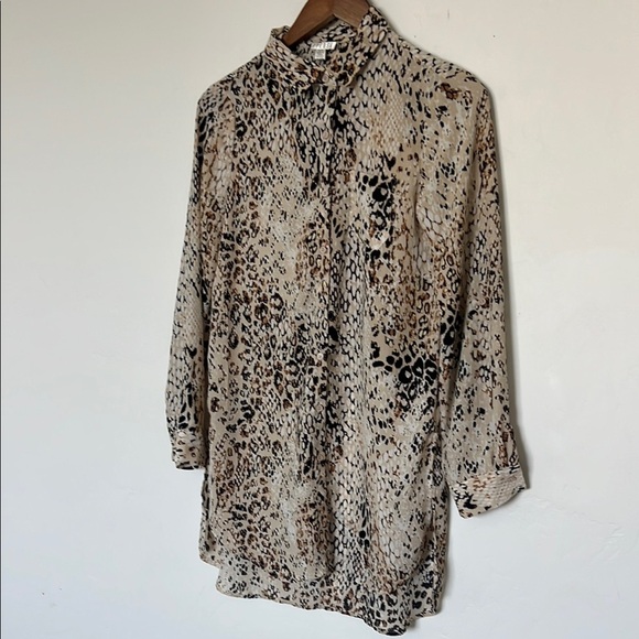 Spense Animal Print Button-Up Tunic Blouse Neutral Leopard Size Small - Picture 1 of 4